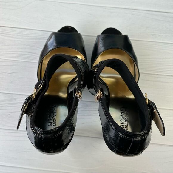 Michael Kors Morgen Black Patent High Heel Peep Toe Platform Sz 10 - Picture 7 of 10